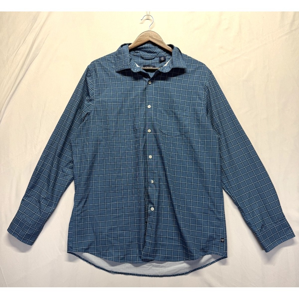 Chaps Stretch Shirt Mens L Blue White Plaid Long Sleeve Everyday Wear Button Up